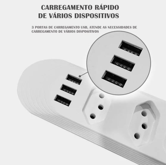 Extensão Elétrica 2m 3 Entradas USB ENVIO RAPIDO PARA TODO O BRASIL