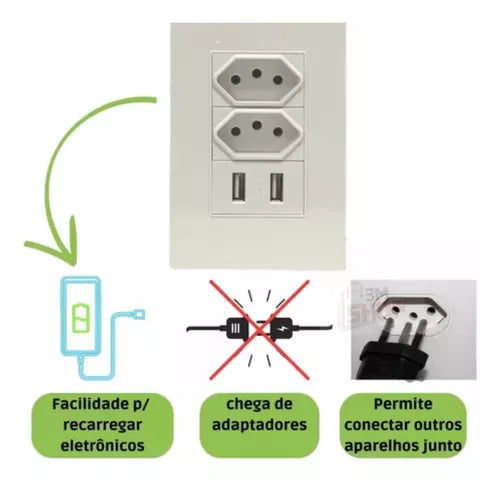 Tomada De Parede Usb 4x2 Universal Bivolt Carregador Turbo