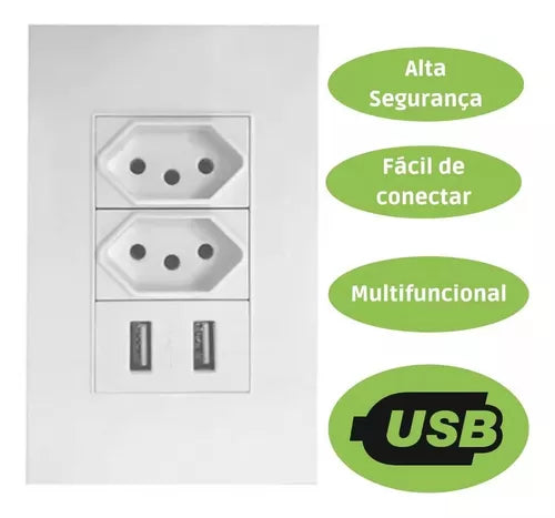 Tomada De Parede Usb 4x2 Universal Bivolt Carregador Turbo