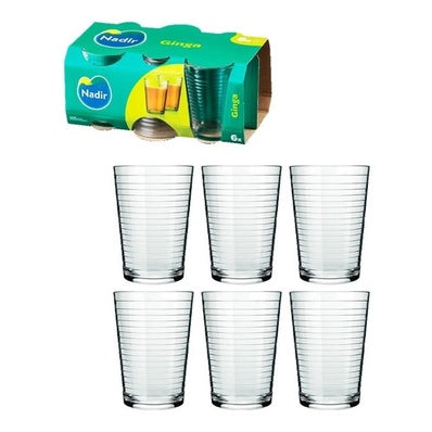 Kit Aparelho 12 Peças Jantar 06 Prato Pétala Fundo + 06 Copo Ginga 265 ML Vidro Branco Jogo Temperado Transparente