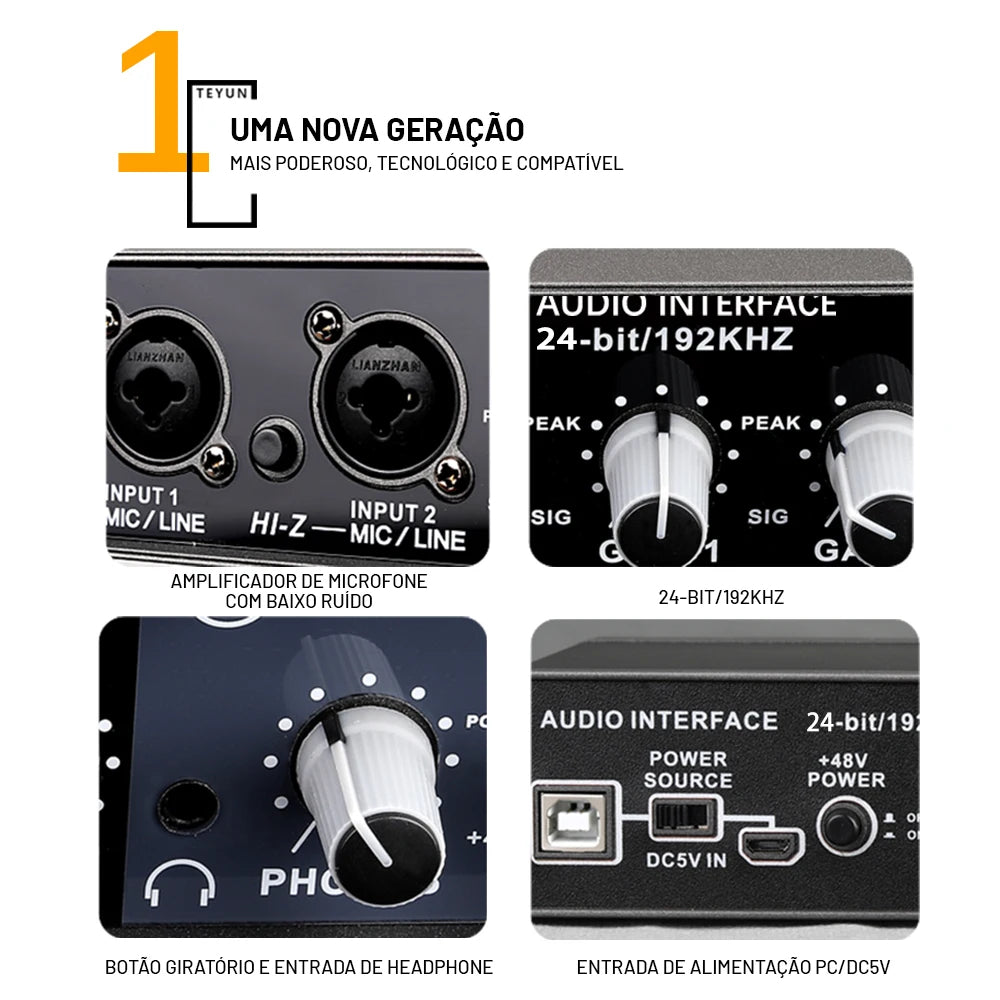 TEYUN Q-22 Audio Interface Profissional Para Estúdio