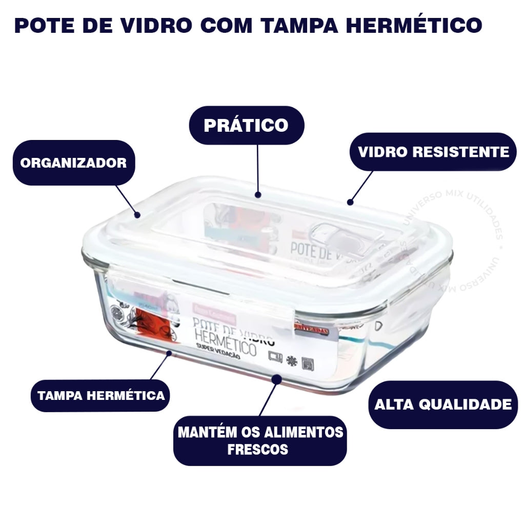 Kit 5 Potes Vidro Hermético Mantimentos Marmita 340ml Premium