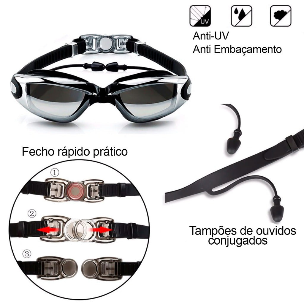 Óculos De Natação Profissional Anti-Embaçamento Com Protetor De Ouvido Óculos de Mergulho Para Piscina Mar - Estilo Speedo