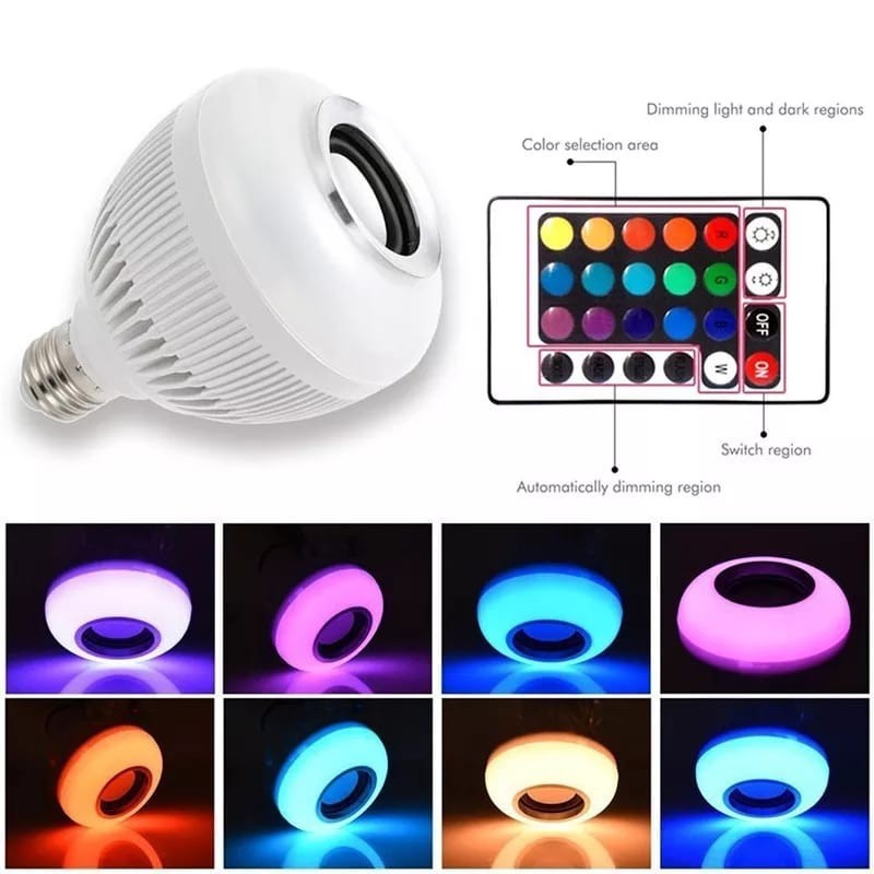 Lampada Bluetooth Led Caixa De Som C Controle Rgb 12W