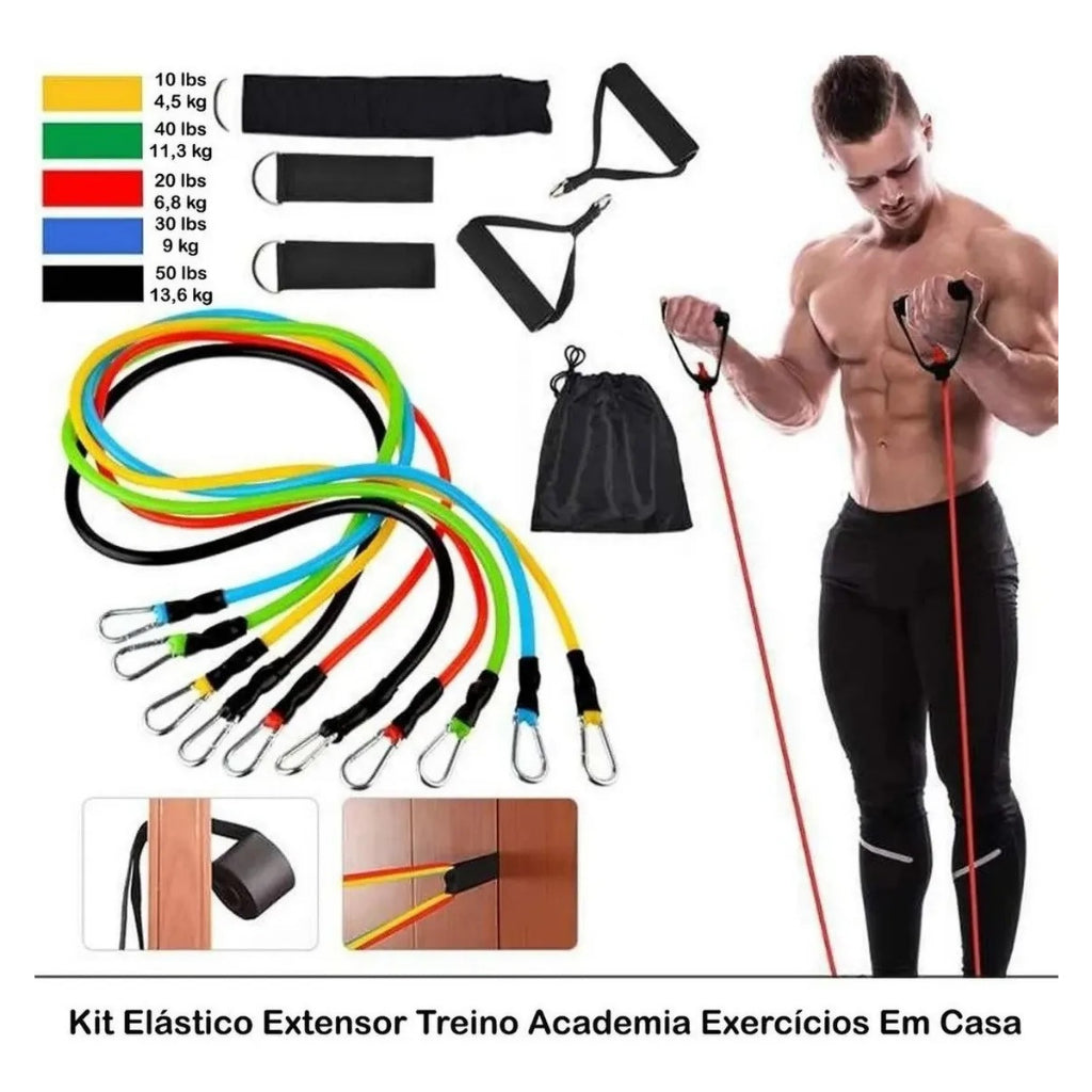 Kit 11 Elastico Extensor Treino Funcional Academia Em Casa Ginastica