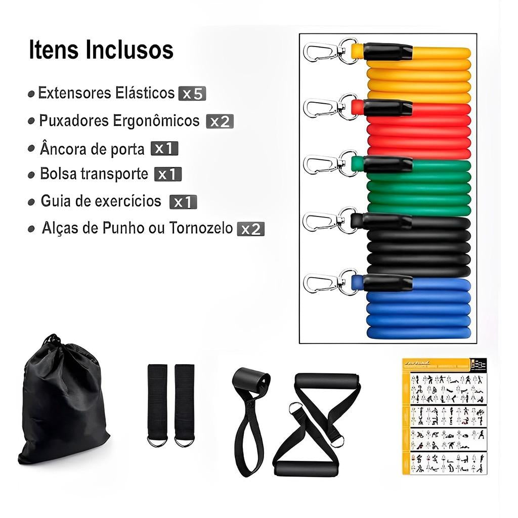 Kit 11 Elastico Extensor Treino Funcional Academia Em Casa Ginastica