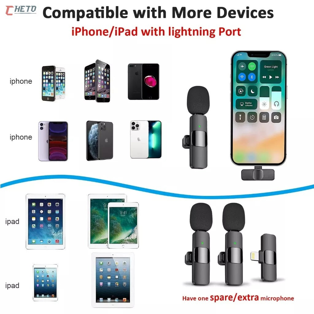 Microfone Sem Fio De Lapela Bluetooth Áudio Celular P/ IPHONE E TIPO C